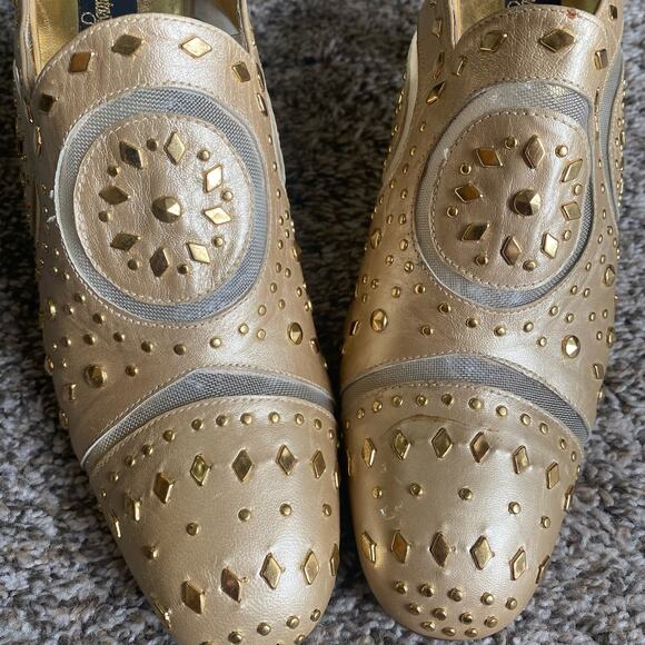 Vintage Fantasy Collection gold studded mesh mule heels - Picture 5 of 9